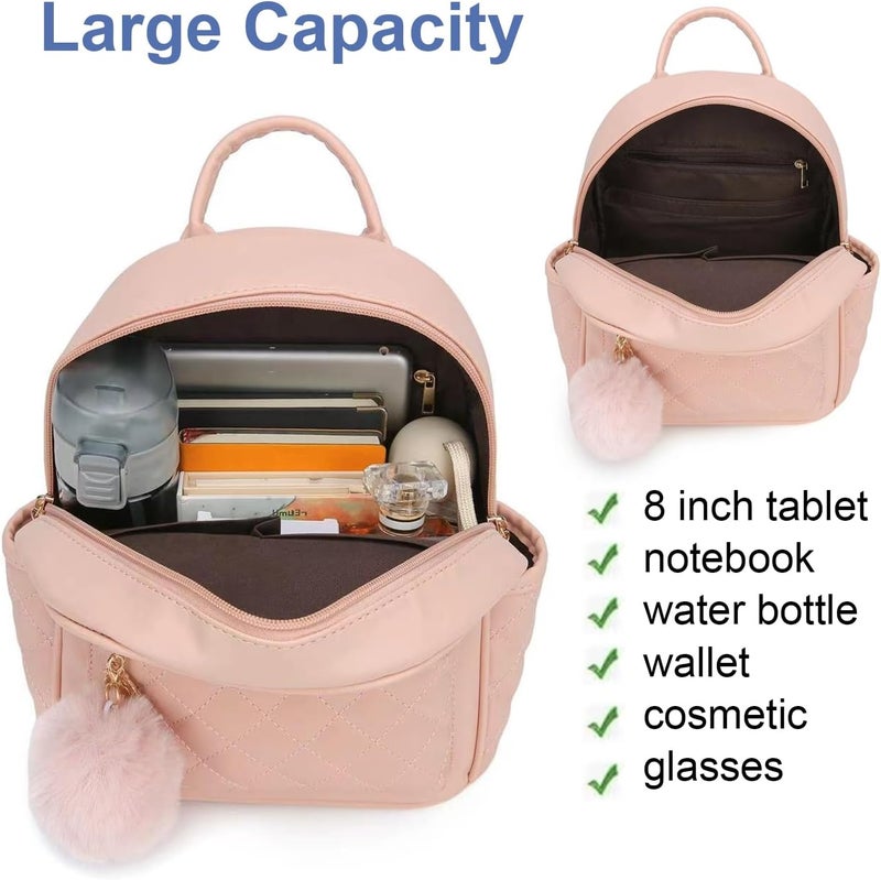 Barsine Girls Fashion Mini Backpack Purse Small Cute Plaid Leather Women Backpacks Little Bag (Pink) - Image 4